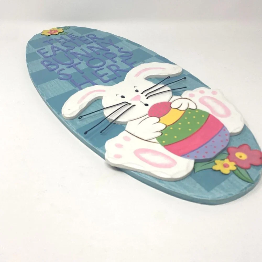 Easter Bunny Eggs Wood Sign Hanging Decor 17.75